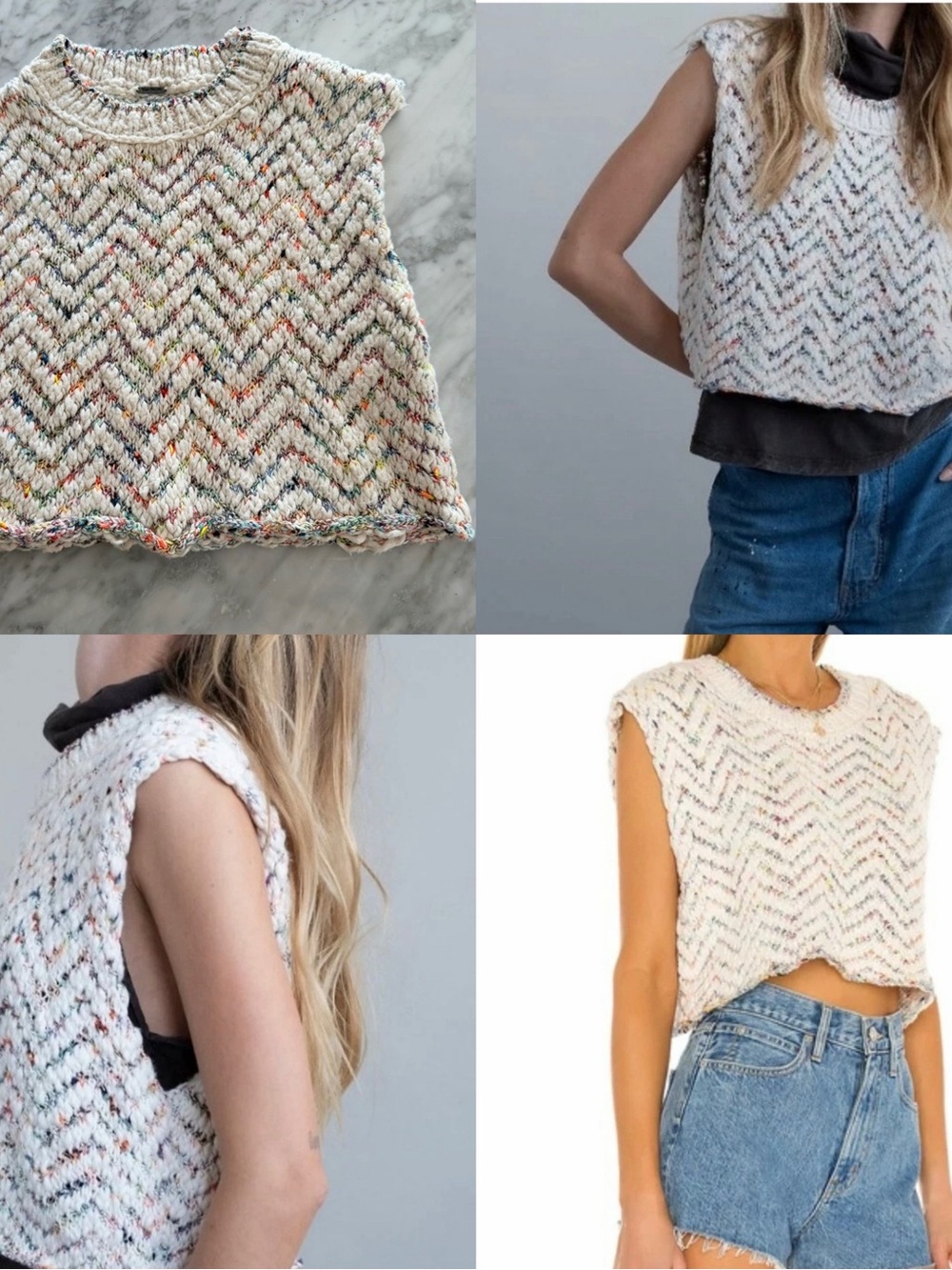 Women’s FREE PEOPLE knit tank top Cream Multicolor Chevron Knit Sz S M shirt